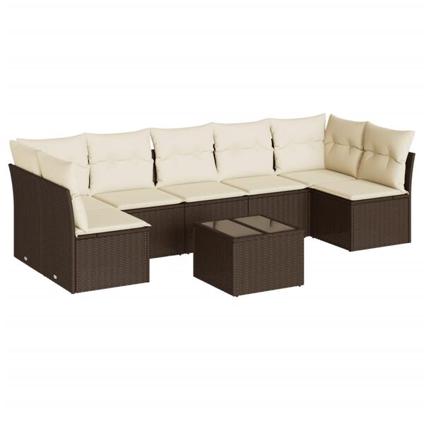vidaXL Set Divani da Giardino 8 pz con Cuscini Marrone in Polyrattan