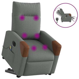 vidaXL Poltrona Alzapersona Massaggi Elettrica Grigio Scuro Tessuto