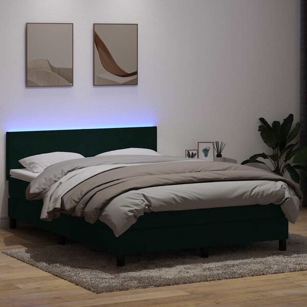 vidaXL Letto a Molle con Materasso e LED Verde Scuro 160x210 cm Velluto