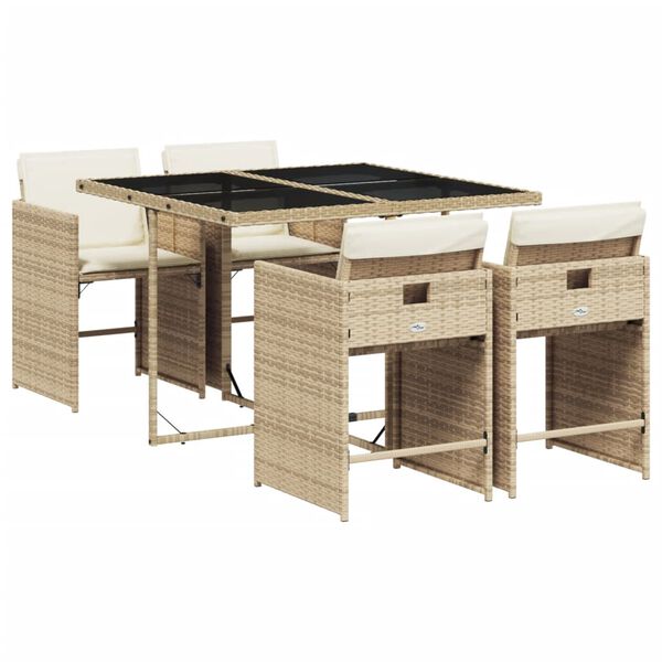 vidaXL Set da Pranzo da Giardino 5 pz con Cuscini Beige in Polyrattan