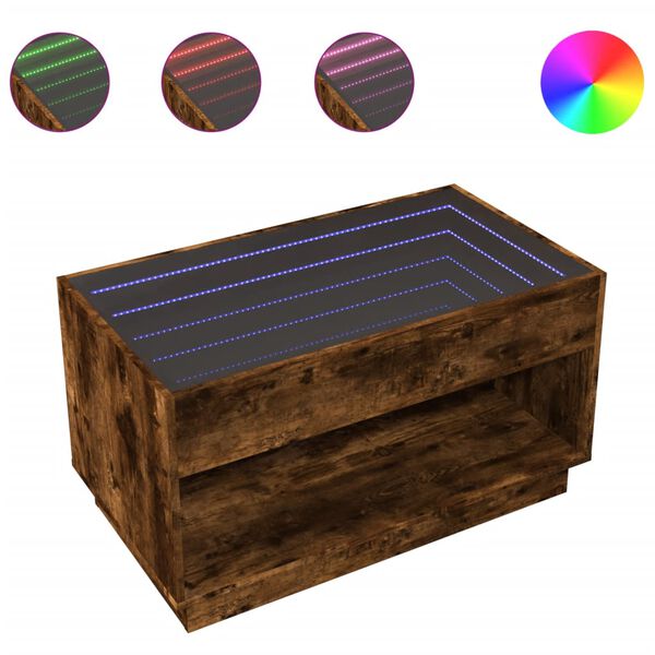 vidaXL Tavolino da Salotto con LED Infinity Rovere Fumo 90x50x50 cm