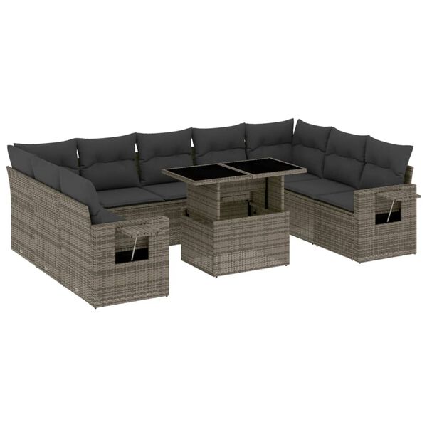vidaXL Set Divano da Giardino 10 pz con Cuscini Grigio in Polyrattan