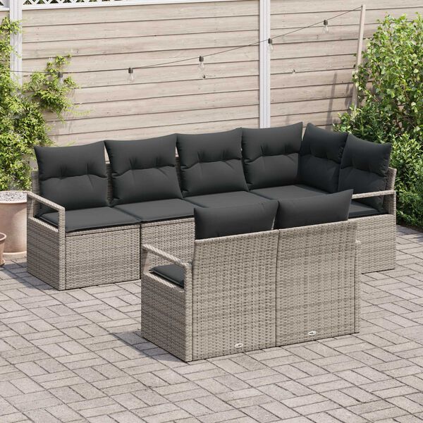 vidaXL Set di divani 7 pcs Grigio polyrattan