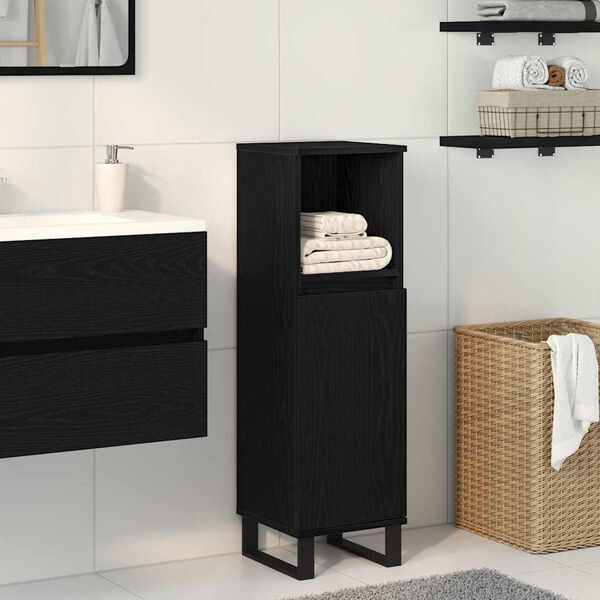 vidaXL Mobile da Bagno Rovere Nero 30 x 30 x 100 cm Legno multistrato