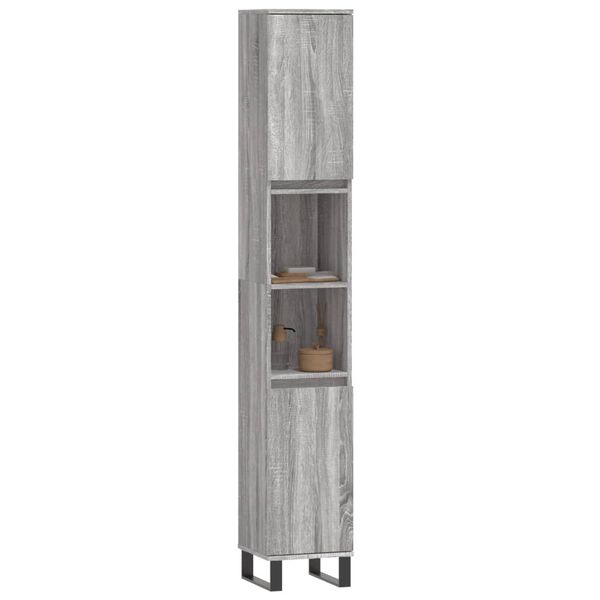 vidaXL Armadietto Bagno Grigio Sonoma 30x30x190cm in Legno Multistrato