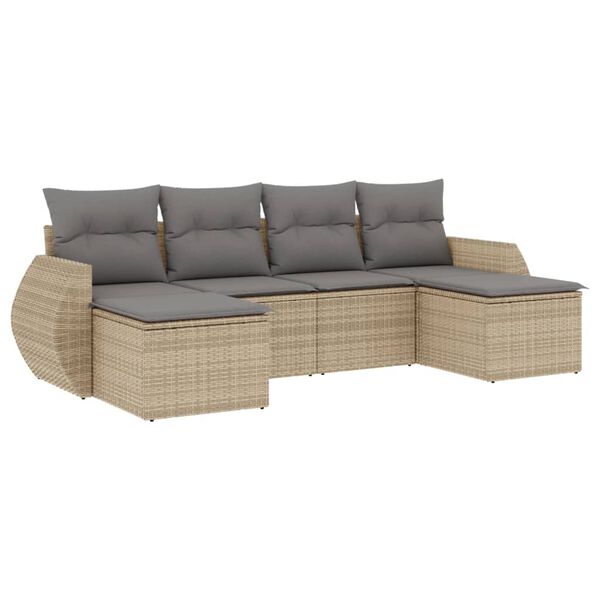 vidaXL Set Divano da Giardino 6 pz con Cuscini Beige in Polyrattan