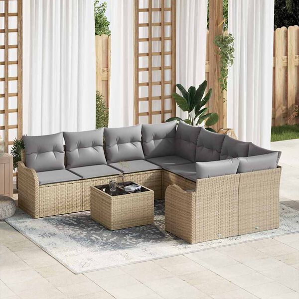 vidaXL Set Divano da Giardino con cuscino 9 pcs Beige polyrattan