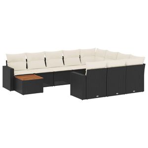 vidaXL Set Divani da Giardino 11 pz con Cuscini in Polyrattan Nero
