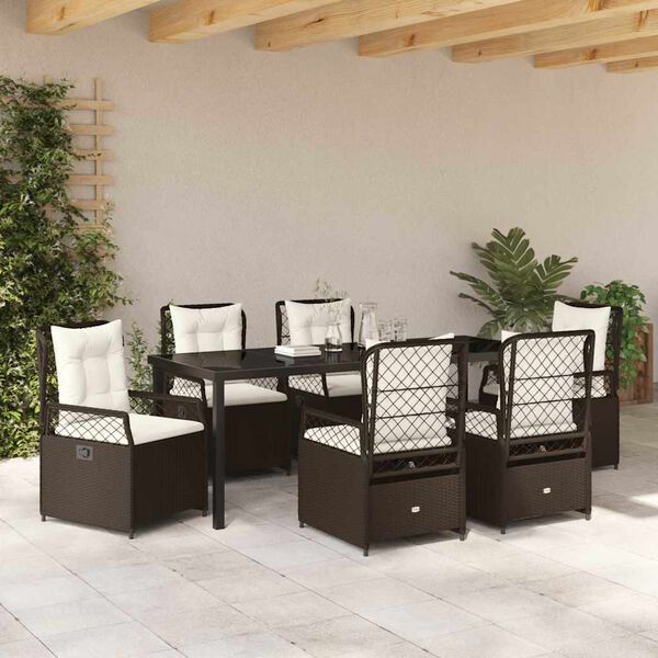 vidaXL Set da Pranzo per Giardino 7 pcs Marrone polyrattan