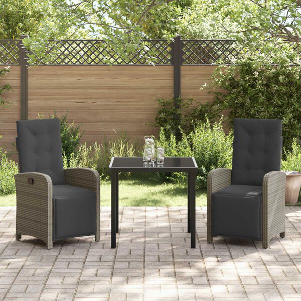 vidaXL Set da Pranzo per Giardino con cuscino 3 pcs Grigio polyrattan