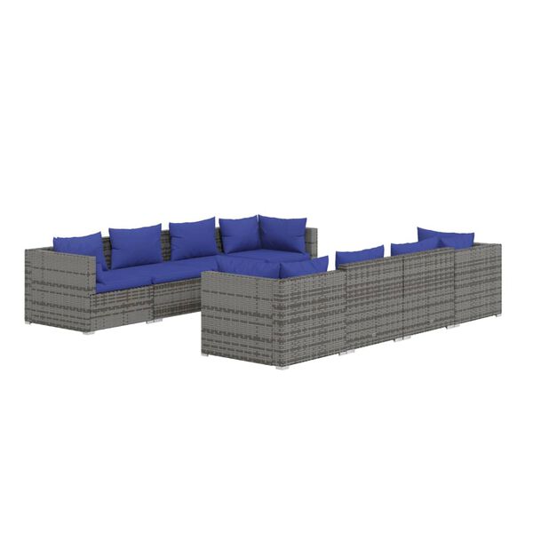 vidaXL Set Divani da Giardino 9 pz con Cuscini in Polyrattan Grigio