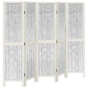 vidaXL Divisorio Ambienti 5Pannelli Bianco Legno Massello di Paulownia