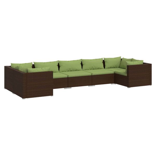 vidaXL Set Divani da Giardino 7 pz con Cuscini in Polyrattan Marrone