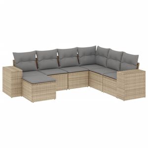vidaXL Set Divani da Giardino 7 pz con Cuscini Beige in Polyrattan