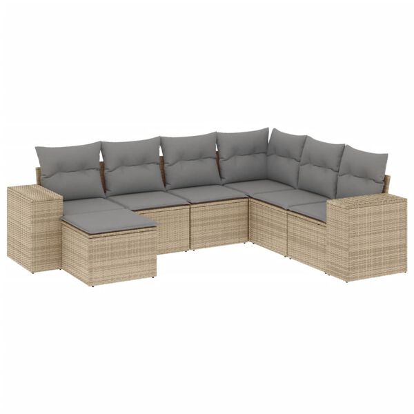 vidaXL Set Divani da Giardino 7 pz con Cuscini Beige in Polyrattan