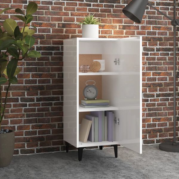 vidaXL Credenza 34,5x34x90 cm in Legno Multistrato Bianco Lucido