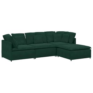 vidaXL Divano Modulare con Poggiapiedi e Cuscini Velluto Verde Scuro