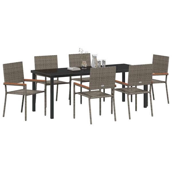 vidaXL Set da Pranzo per Giardino con cuscino 7 pcs Grigio polyrattan