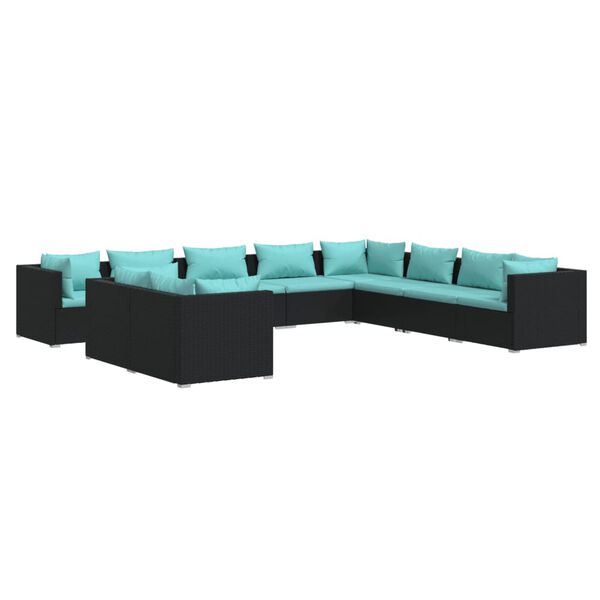 vidaXL Set Salotto da Giardino 10pz con Cuscini in Polyrattan Nero