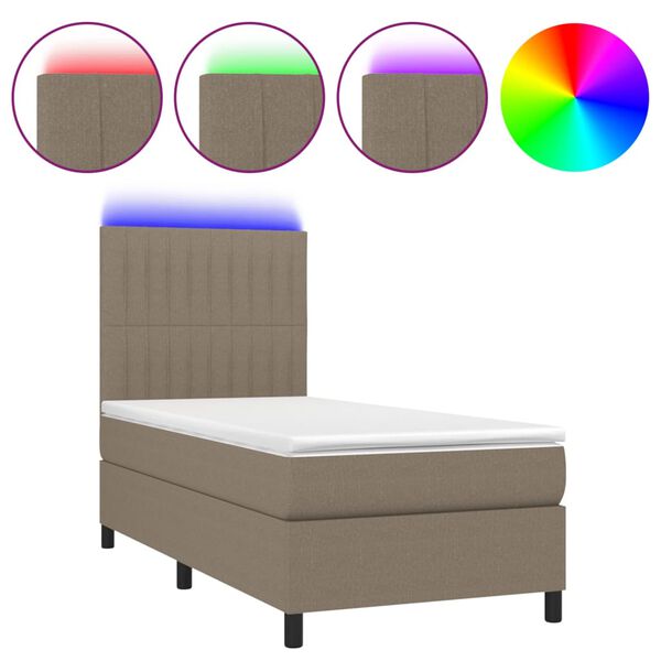 vidaXL Letto a Molle con Materasso e LED Tortora 80x200 cm in Tessuto