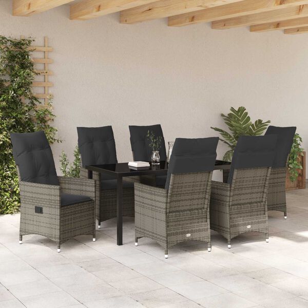 vidaXL Set da Pranzo per Giardino con cuscino 7 pcs Grigio polyrattan