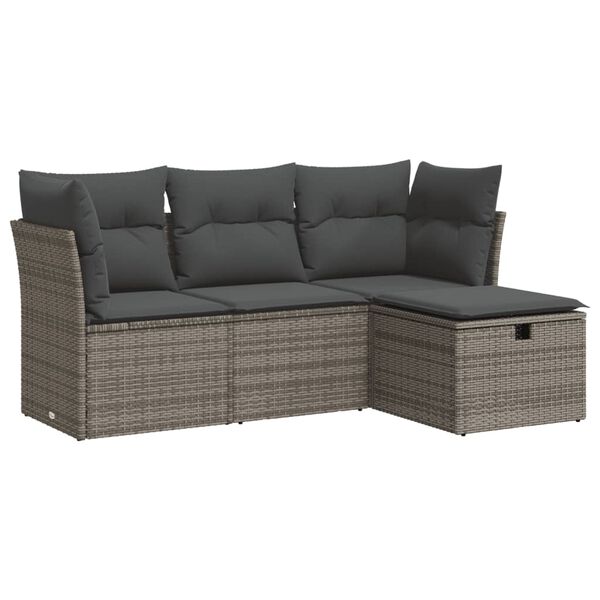 vidaXL Set Divani da Giardino 4 pz con Cuscini in Polyrattan Grigio