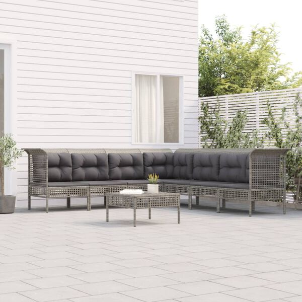 vidaXL Set Divani da Giardino 8 pz con Cuscini in Polyrattan Grigio