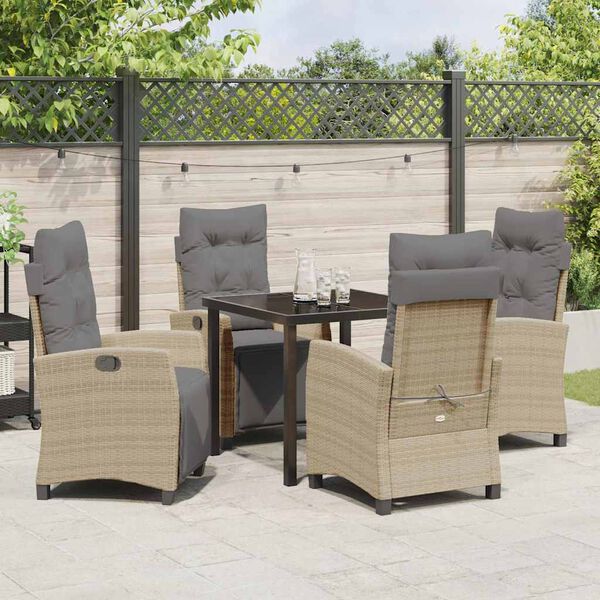 vidaXL Set da Pranzo per Giardino con cuscino 5 pcs Beige polyrattan