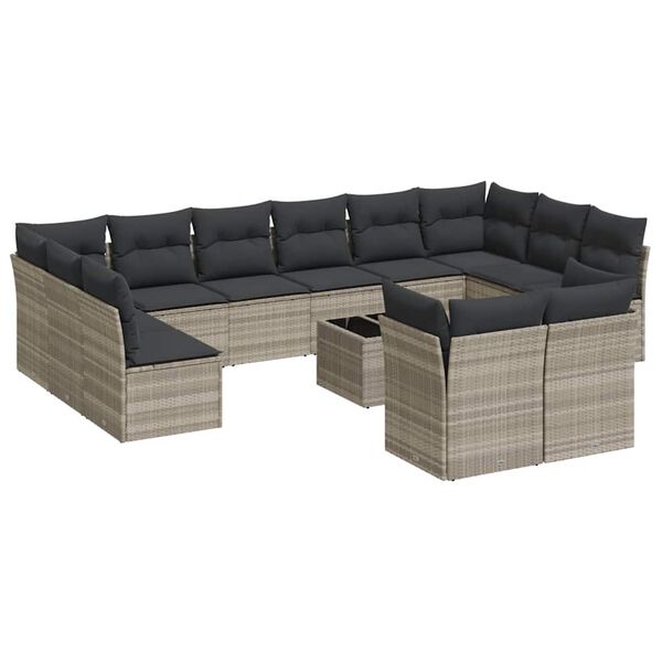vidaXL Set Divani Giardino 13 pz con Cuscini Grigio Chiaro Polyrattan