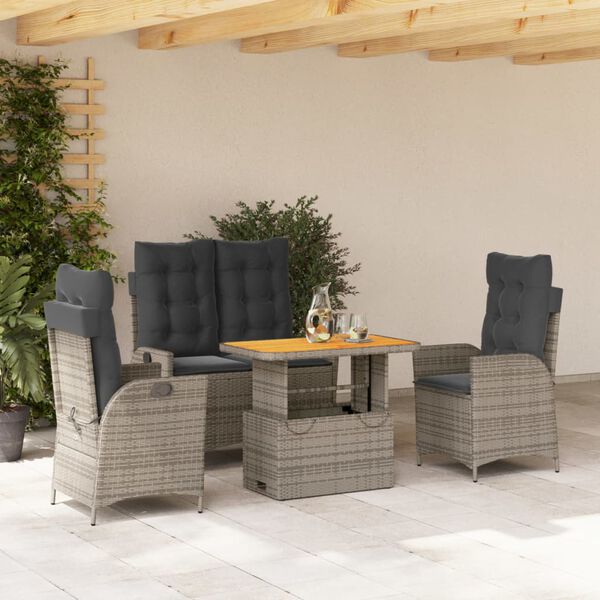 vidaXL Set da Pranzo da Giardino 4 pz con Cuscini in Polyrattan Grigio