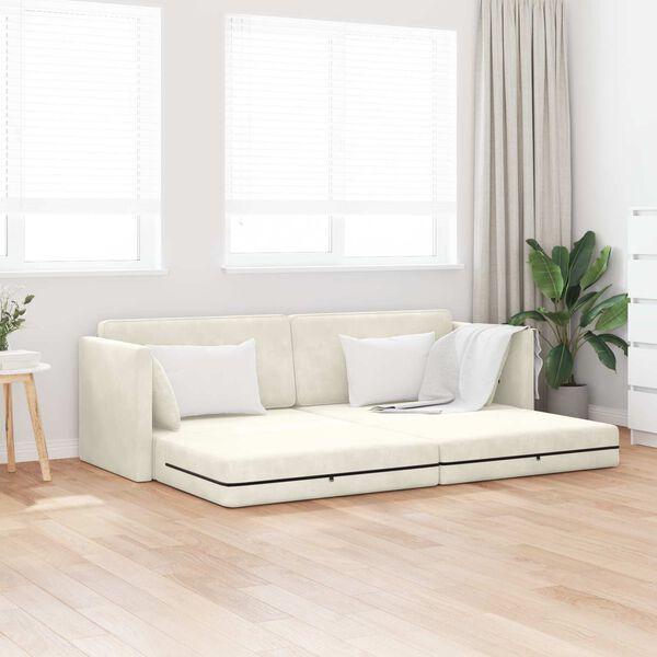 vidaXL Divano-letto da pavimento 200cm Crema Velluto