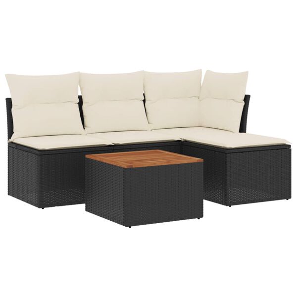 vidaXL Set Divani da Giardino 5 pz con Cuscini in Polyrattan Nero