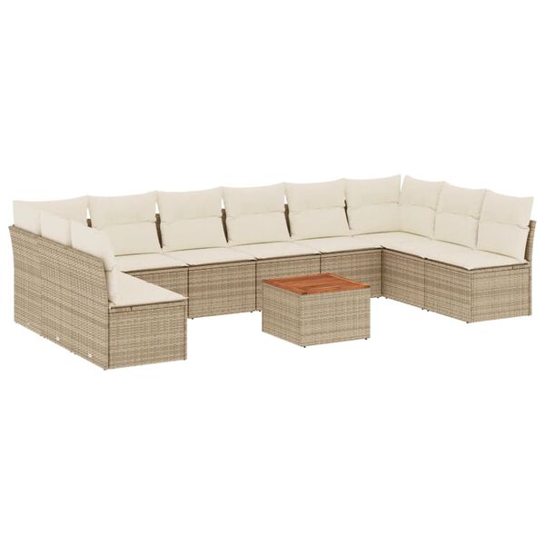 vidaXL Set Divani da Giardino 11 pz con Cuscini Beige in Polyrattan