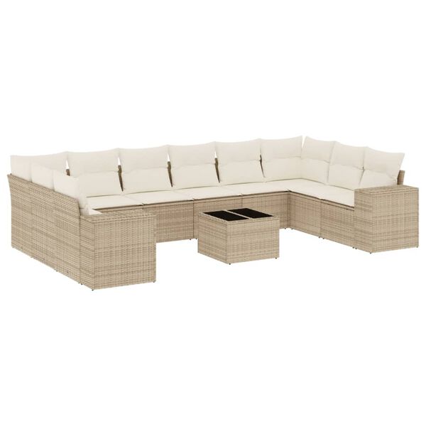 vidaXL Set Divani da Giardino 11 pz con Cuscini Beige in Polyrattan