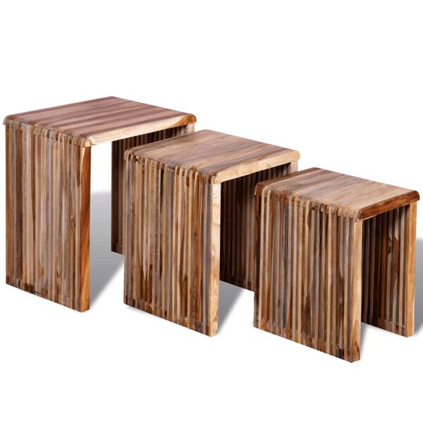 vidaXL Tavolini Impilabili Set 3 pz in Legno di Recupero di Teak