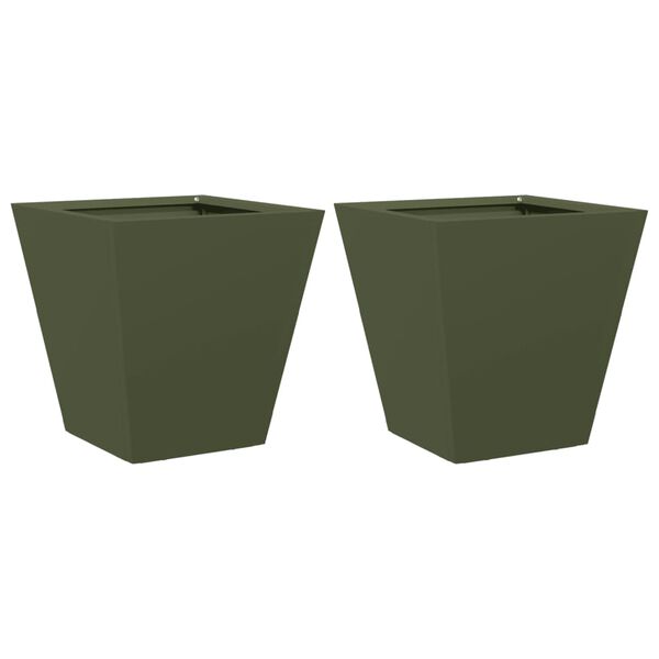 vidaXL Fioriere da Giardino 2 pz Verde Oliva 30x30x30 cm in Acciaio