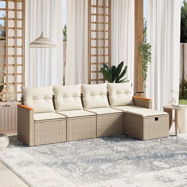 vidaXL Set Divano da Giardino 5 pz con Cuscini Beige in Polyrattan