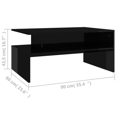 vidaXL Tavolino da Salotto Nero Lucido 90x60x42,5 cm Legno Multistrato