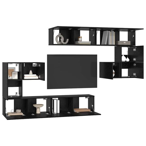 vidaXL Unit&agrave; TV Montaggio a parete 4 pcs Rovere Nero Legno multistrato