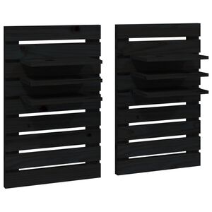 vidaXL Mensole da Letto a Parete 2 pz Nero Legno Massello di Pino