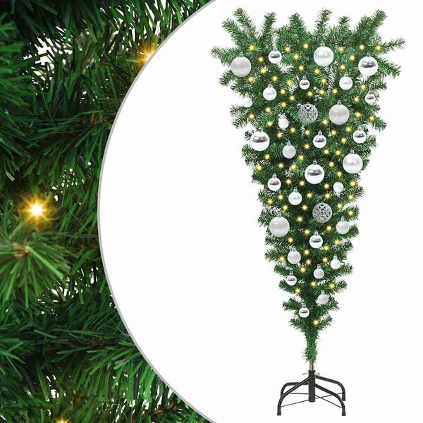 vidaXL Albero di Natale Artsificiale Illuminato Capovolto con Set di Palline