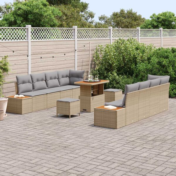 vidaXL Set Divano da Giardino con cuscino 11 pcs Beige Poly Rattan