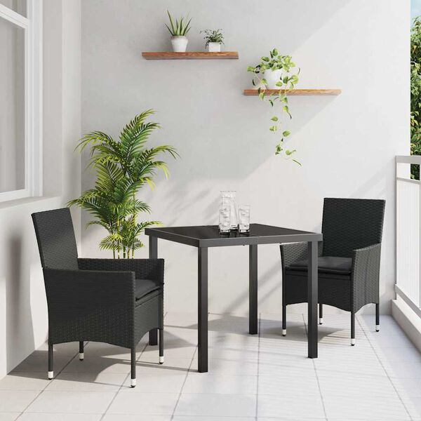 vidaXL Set da Pranzo per Giardino con cuscino 3 pcs Nero polyrattan
