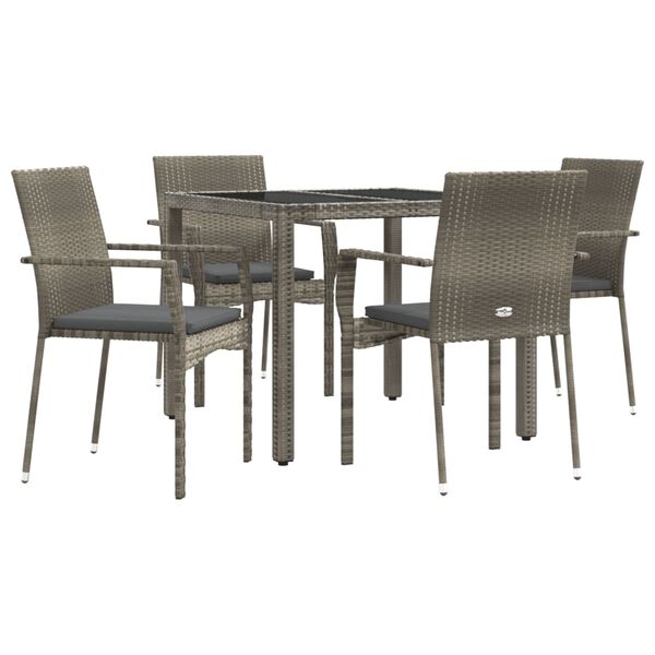 vidaXL Set da Pranzo da Giardino 5 pz con Cuscini in Polyrattan Grigio