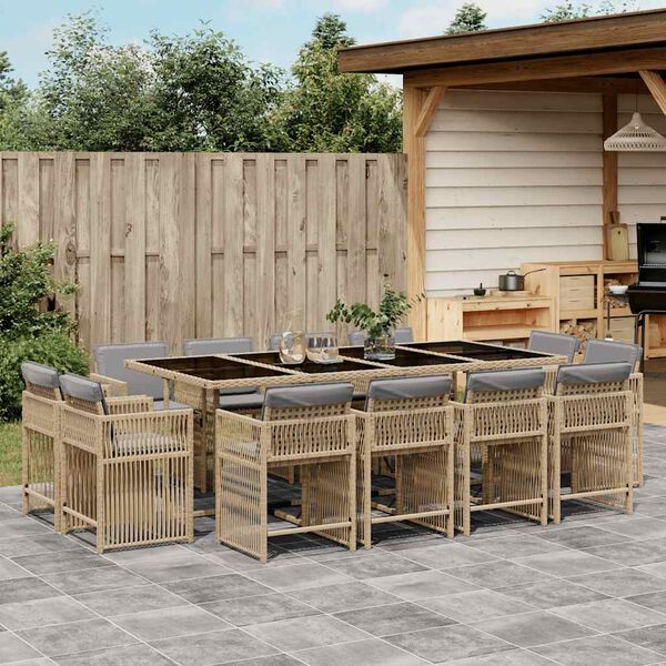 vidaXL Set Pranzo da Giardino 13 pz con Cuscini Beige Misto Polyrattan