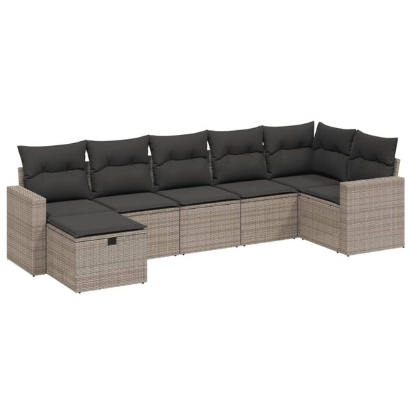 vidaXL Set Divani da Giardino 7 pz con Cuscini Grigio in Polyrattan