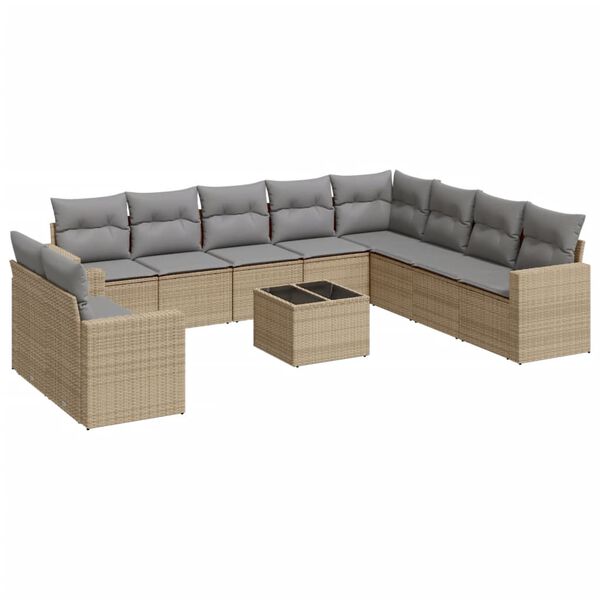 vidaXL Set Divani da Giardino 11 pz con Cuscini Beige in Polyrattan