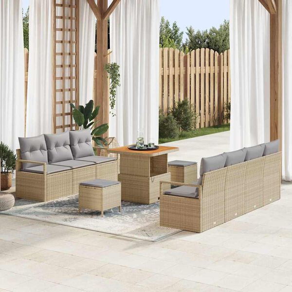 vidaXL Set Divano da Giardino con cuscino 10 pcs Beige e Grigio Chiaro