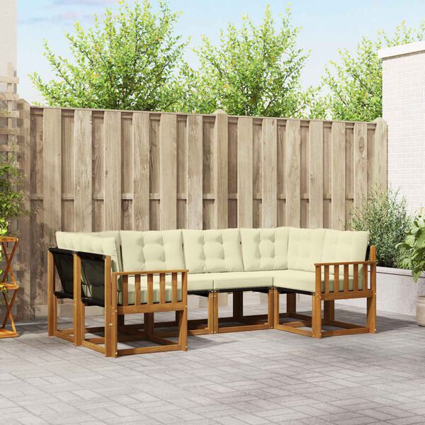 vidaXL Set di divani da esterno con cuscino 6 pcs Naturale e Crema