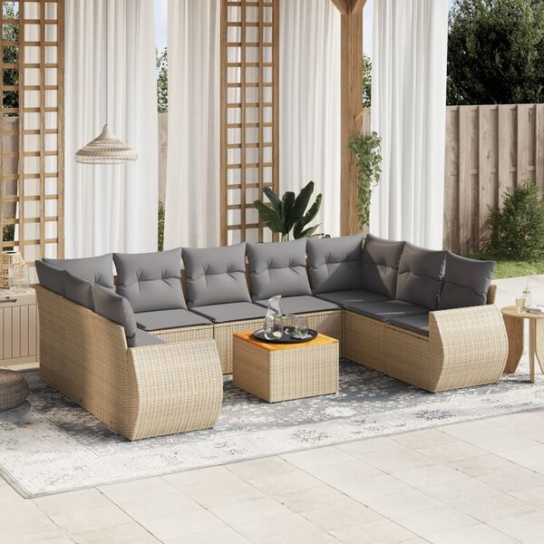 vidaXL Set Divano da Giardino 10 pz con Cuscini Beige in Polyrattan